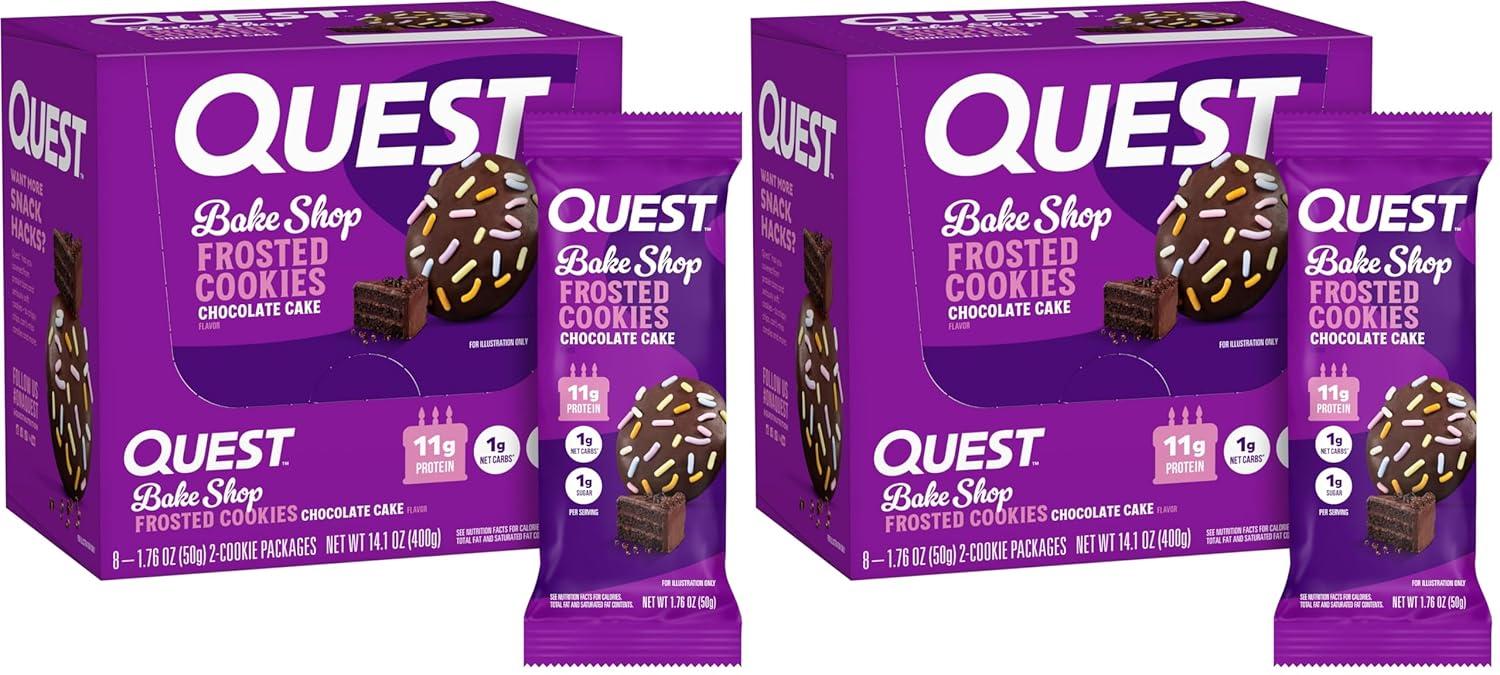 image:imageQuest Nutrition Frosted Protein Cookies Twin Pack Lemon Cake 1g Sugar 10g Protein 2g Net Carbs Gluten Free 16 CookiesChocolate Cake