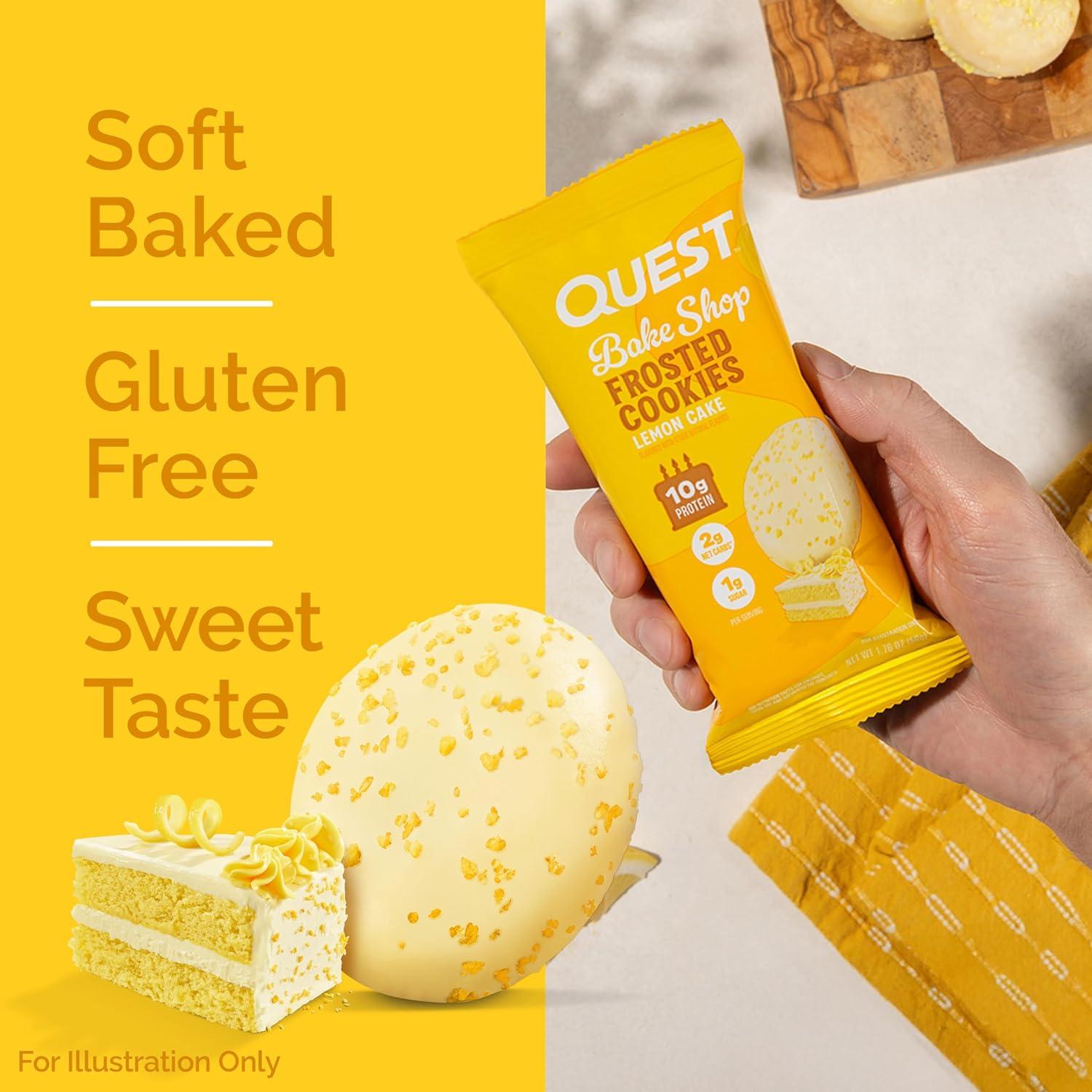 image:imageQuest Nutrition Frosted Protein Cookies Twin Pack Lemon Cake 1g Sugar 10g Protein 2g Net Carbs Gluten Free 16 CookiesLemon Cake