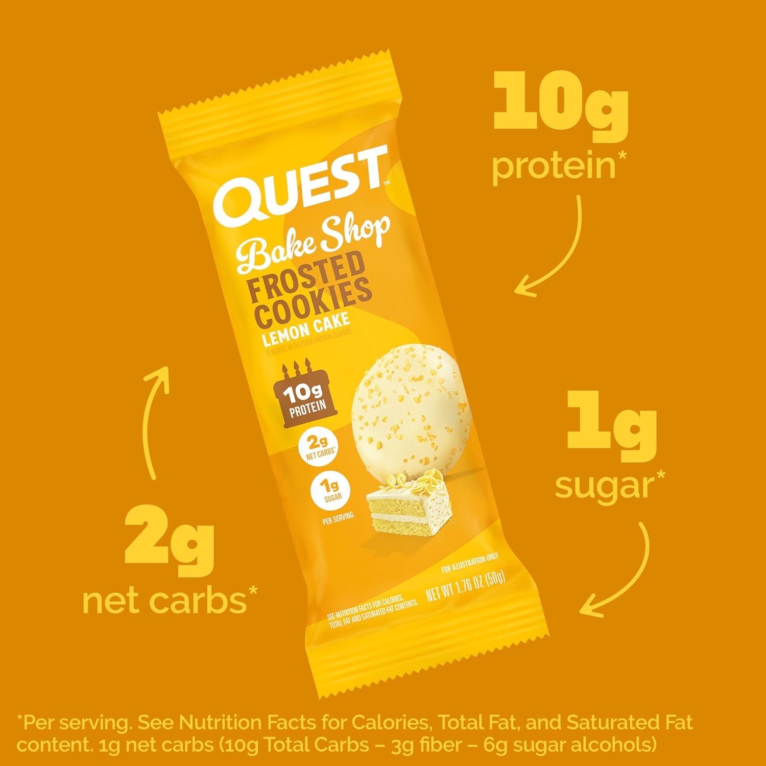 image:imageQuest Nutrition Frosted Protein Cookies Twin Pack Lemon Cake 1g Sugar 10g Protein 2g Net Carbs Gluten Free 16 CookiesLemon Cake
