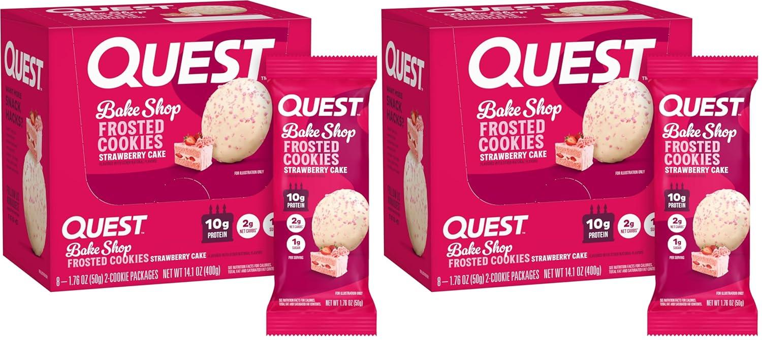 image:imageQuest Nutrition Frosted Protein Cookies Twin Pack Lemon Cake 1g Sugar 10g Protein 2g Net Carbs Gluten Free 16 CookiesStrawberry Cake