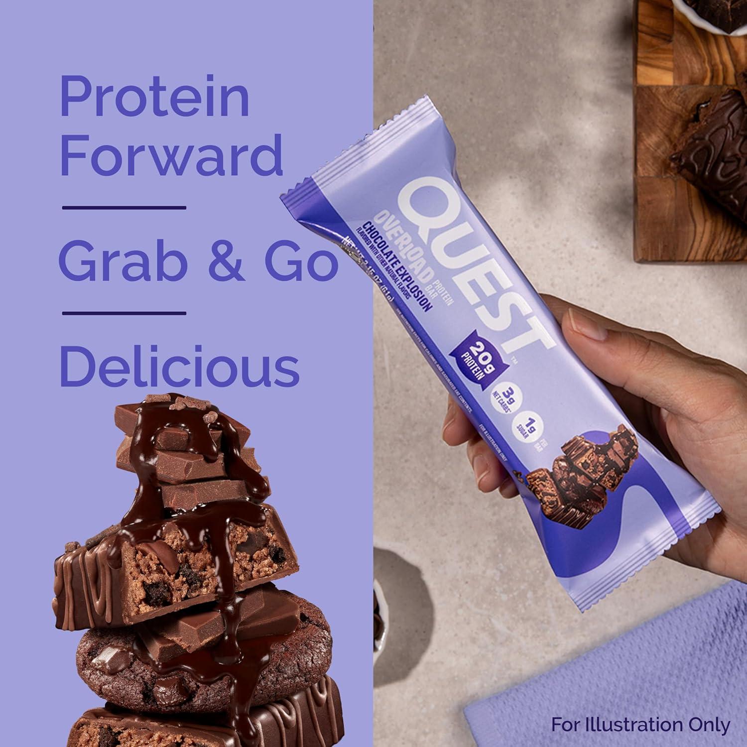 image:imageQuest Nutrition Overload Protein Bars Chocolate Explosion 20g Protein 1g Sugar 3g Net Carbs Gluten Free 12 CountChocolate Explosion