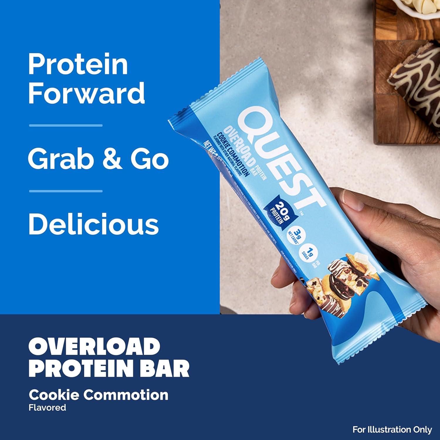 image:imageQuest Nutrition Overload Protein Bars Chocolate Explosion 20g Protein 1g Sugar 3g Net Carbs Gluten Free 12 CountCookie Commotion