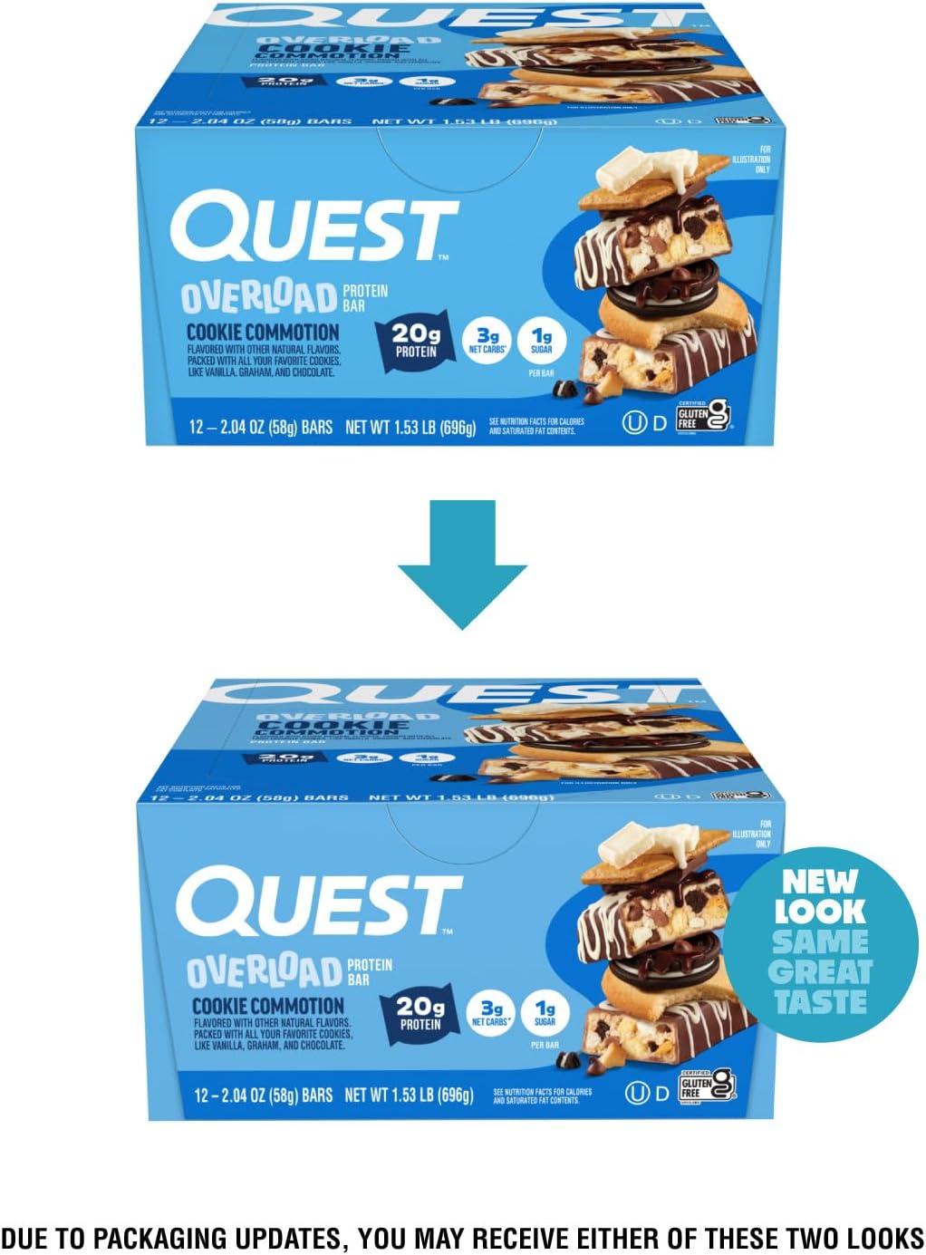 image:imageQuest Nutrition Overload Protein Bars Chocolate Explosion 20g Protein 1g Sugar 3g Net Carbs Gluten Free 12 CountCookie Commotion