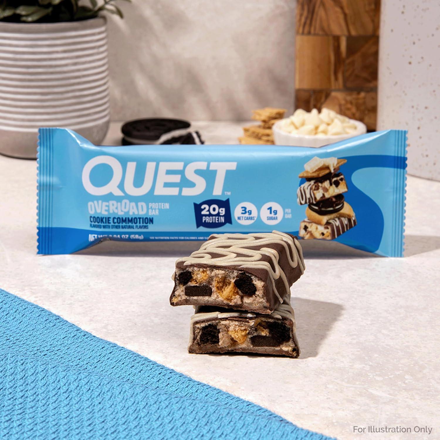 image:imageQuest Nutrition Overload Protein Bars Chocolate Explosion 20g Protein 1g Sugar 3g Net Carbs Gluten Free 12 CountCookie Commotion