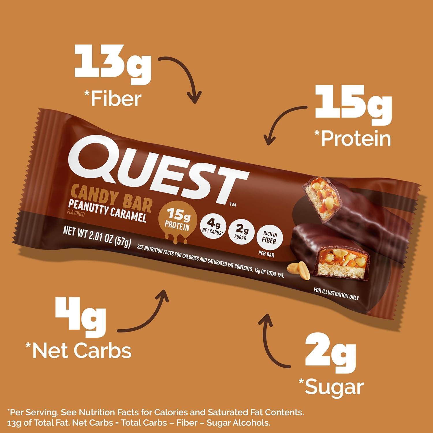 image:imageQuest Nutrition Protein Bar Peanutty Caramel Flavor 15g Protein 2g Sugar Low Sugar Gluten Free 12 Count