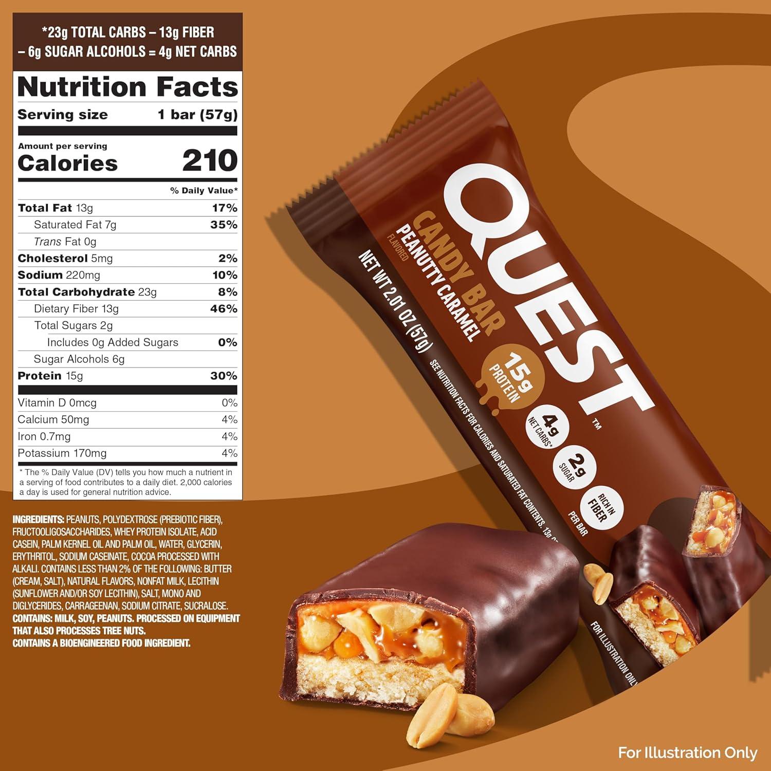 image:imageQuest Nutrition Protein Bar Peanutty Caramel Flavor 15g Protein 2g Sugar Low Sugar Gluten Free 12 Count