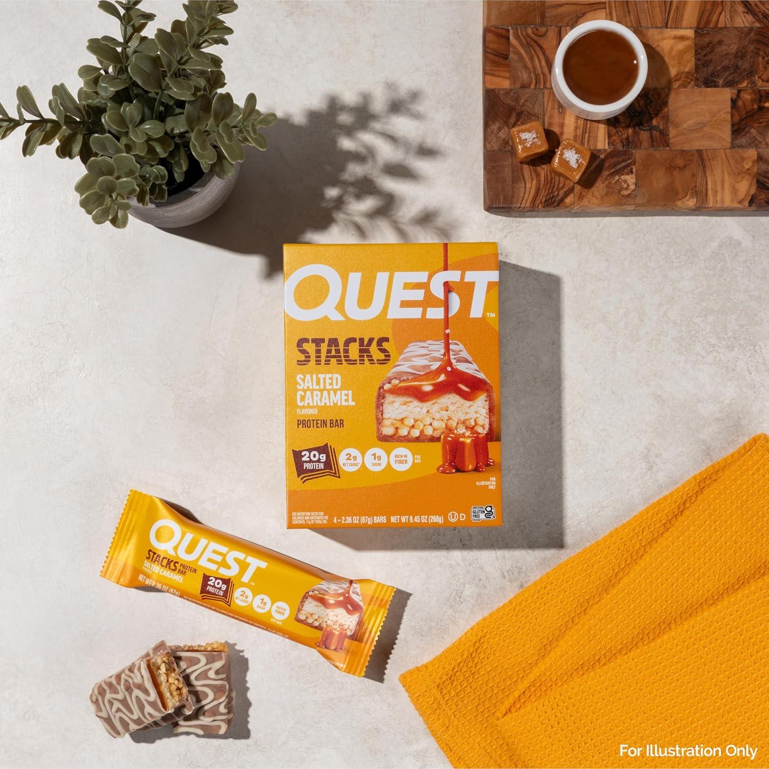 image:imageQuest Nutrition Stacks Protein Bars Brownie a la Mode Flavor 20g Protein 3g Net Carbs 1g Sugar High Fiber Low Sugar Gluten Free 12 CountSalted Caramel