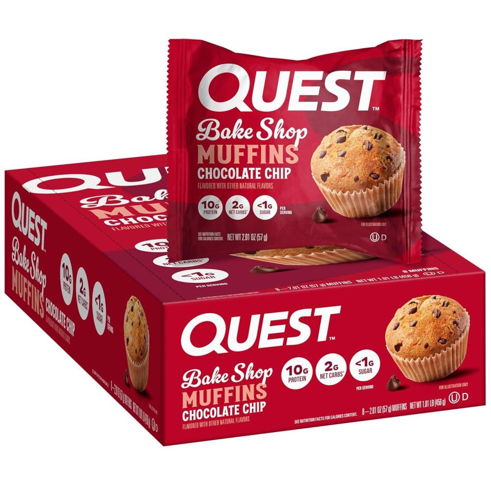 image:imageQuest Nutrition Blueberry Muffin 10g Protein 3g Net Carb 2g Sugar Protein Snack 8 CountChocolate Chip Muffins