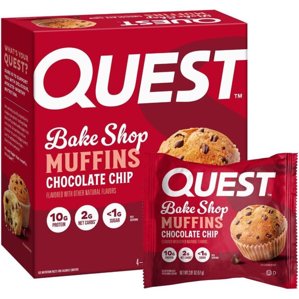 image:imageQuest Nutrition Chocolate Chip Muffin 10g Protein 2g Net Carb Less than 1g Sugar Protein Snack 4 Count