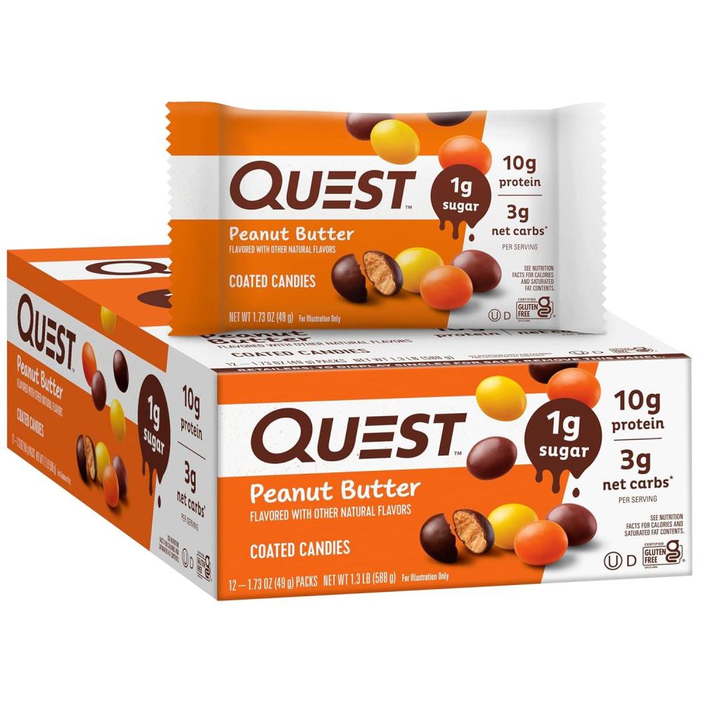 image:imageQuest Nutrition Coated Candies Peanut Butter 1g Sugar 10g Protein 4g Net Carbs Gluten Free Keto Friendly 12 CountPeanut Butter