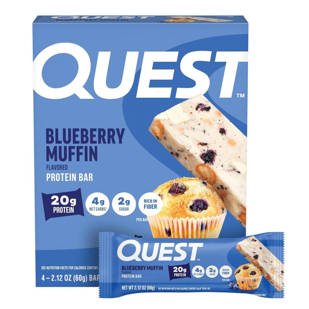 image:imageQuest Nutrition Cookies amp Cream Protein Bars 21g Protein 4g Net Carbs 1g Sugar High Fiber Gluten Free Keto Friendly 4 CountBlueberry Muffin