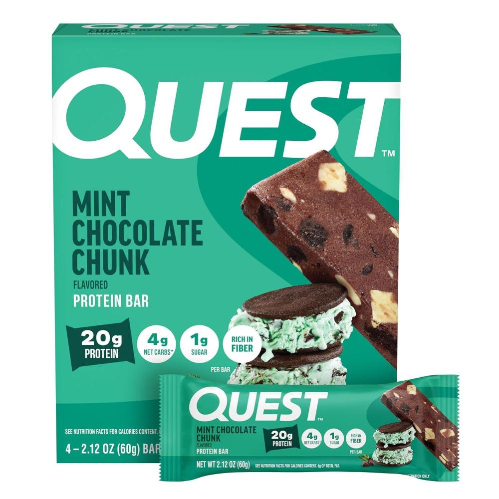 image:imageQuest Nutrition Cookies amp Cream Protein Bars 21g Protein 4g Net Carbs 1g Sugar High Fiber Gluten Free Keto Friendly 4 CountMint Chocolate Chunk