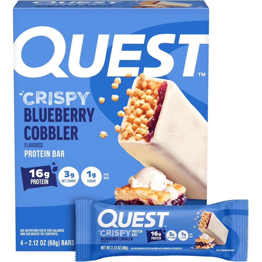 image:imageQuest Nutrition Crispy Cookies amp Cream Hero Protein Bar 18g Protein 1g Sugar 3g Net Carb Gluten Free Protein Snack Keto Friendly 12 CountBlueberry Cobbler