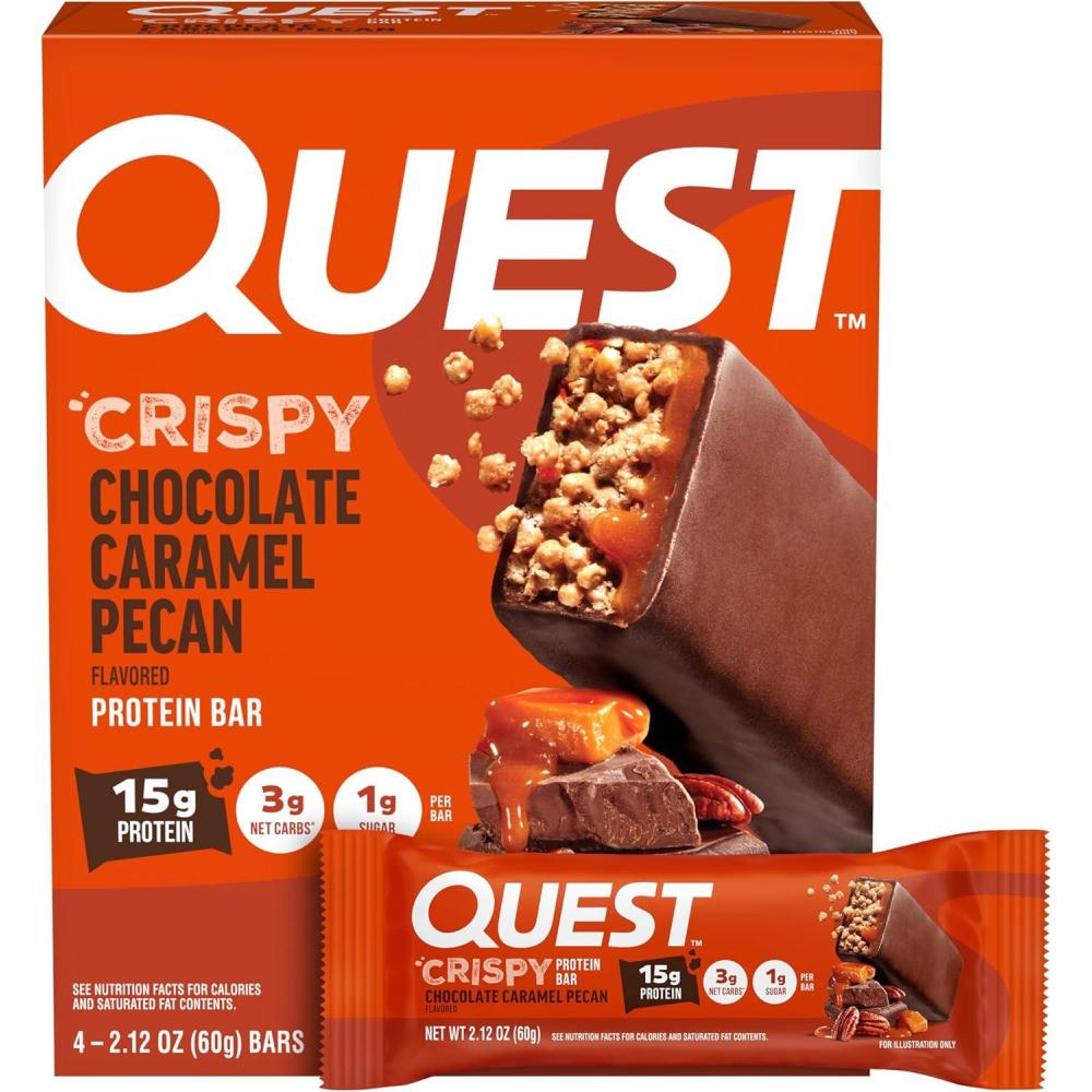 image:imageQuest Nutrition Crispy Cookies amp Cream Hero Protein Bar 18g Protein 1g Sugar 3g Net Carb Gluten Free Protein Snack Keto Friendly 12 CountChocolate Caramel Pecan