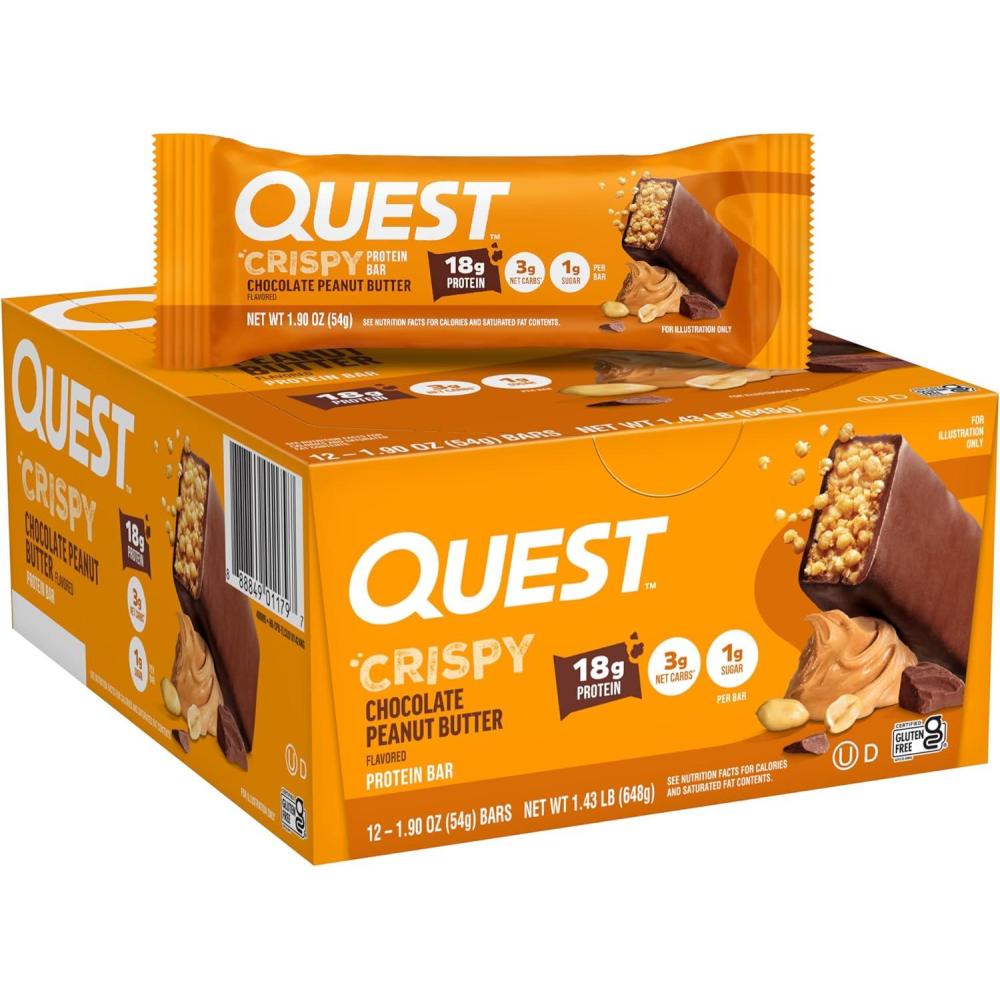 image:imageQuest Nutrition Crispy Cookies amp Cream Hero Protein Bar 18g Protein 1g Sugar 3g Net Carb Gluten Free Protein Snack Keto Friendly 12 CountChocolate Peanut Butter