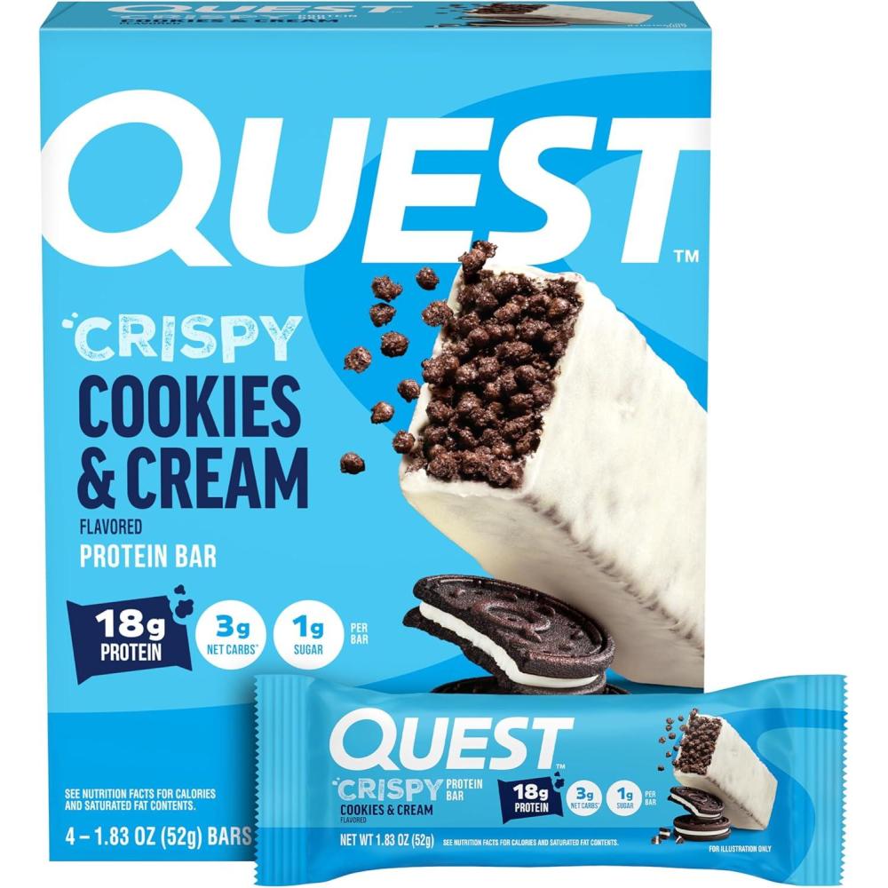 image:imageQuest Nutrition Crispy Cookies amp Cream Hero Protein Bar 18g Protein 1g Sugar 3g Net Carb Gluten Free Protein Snack Keto Friendly 12 CountCookies And Cream