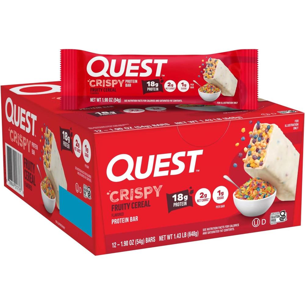 image:imageQuest Nutrition Crispy Cookies amp Cream Hero Protein Bar 18g Protein 1g Sugar 3g Net Carb Gluten Free Protein Snack Keto Friendly 12 CountFruity Cereal