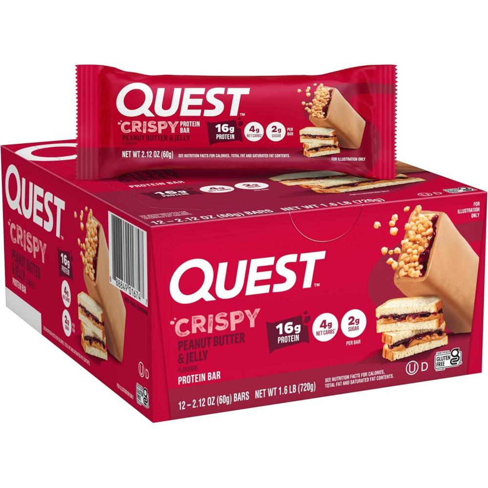 image:imageQuest Nutrition Crispy Cookies amp Cream Hero Protein Bar 18g Protein 1g Sugar 3g Net Carb Gluten Free Protein Snack Keto Friendly 12 CountPeanut Butter Jelly