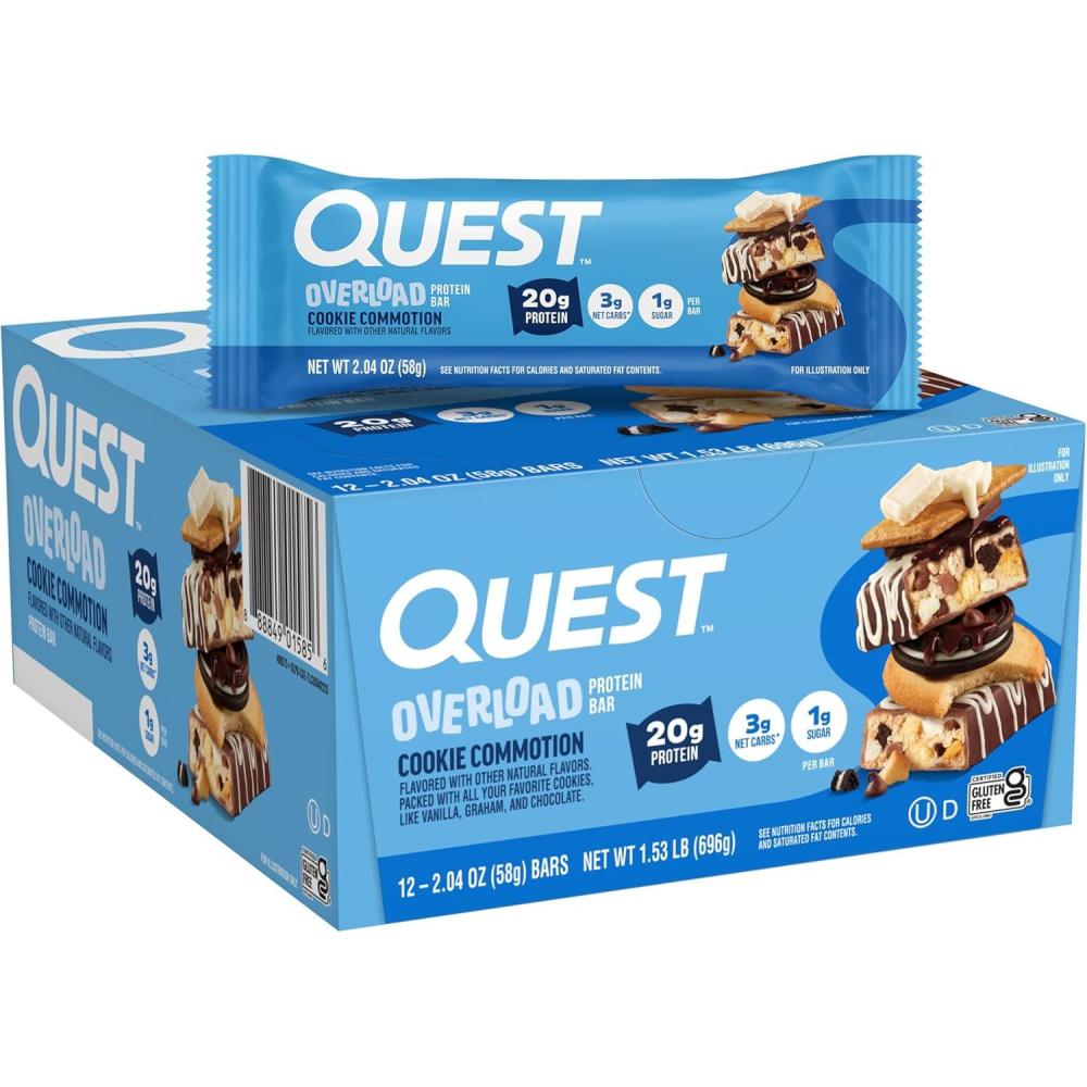 image:imageQuest Nutrition Overload Protein Bars Chocolate Explosion 20g Protein 1g Sugar 3g Net Carbs Gluten Free 12 CountCookie Commotion