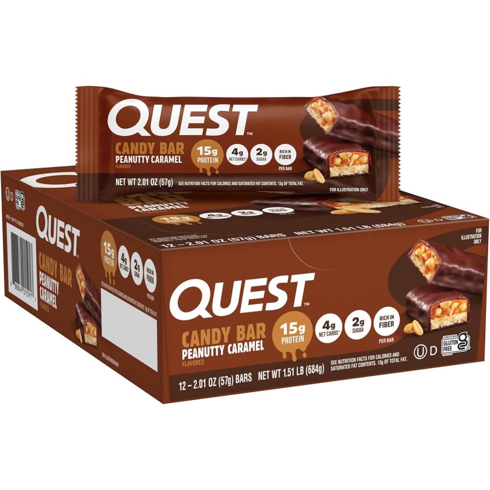 image:imageQuest Nutrition Protein Bar Peanutty Caramel Flavor 15g Protein 2g Sugar Low Sugar Gluten Free 12 Count