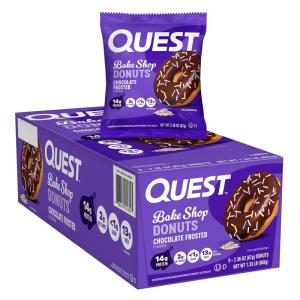 image:imageQuest Nutrition Bake Shop Chocolate Frosted Donuts 14g Protein Less than 1g Sugar Protein Snack Low Sugar 4 Count9 count