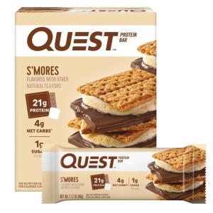 image:imageQuest Nutrition Cookies amp Cream Protein Bars 21g Protein 4g Net Carbs 1g Sugar High Fiber Gluten Free Keto Friendly 4 CountSmores