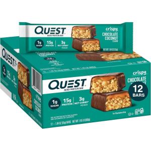 image:imageQuest Nutrition Crispy Cookies amp Cream Hero Protein Bar 18g Protein 1g Sugar 3g Net Carb Gluten Free Protein Snack Keto Friendly 12 CountChocolate Coconut