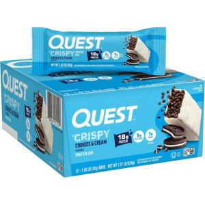 image:imageQuest Nutrition Crispy Cookies amp Cream Hero Protein Bar 18g Protein 1g Sugar 3g Net Carb Gluten Free Protein Snack Keto Friendly 12 CountCookies  Cream