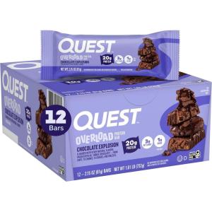 image:imageQuest Nutrition Overload Protein Bars Chocolate Explosion 20g Protein 1g Sugar 3g Net Carbs Gluten Free 12 CountChocolate Explosion