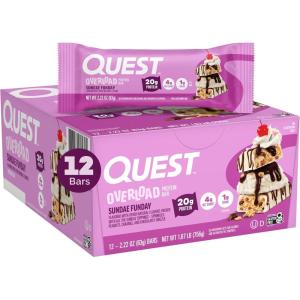 image:imageQuest Nutrition Overload Protein Bars Chocolate Explosion 20g Protein 1g Sugar 3g Net Carbs Gluten Free 12 CountSundae Funday