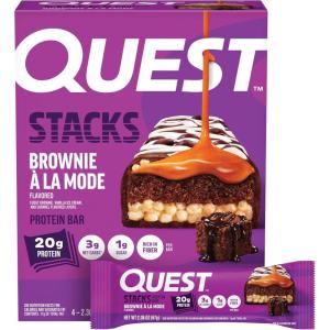 image:imageQuest Nutrition Stacks Protein Bars Brownie a la Mode Flavor 20g Protein 3g Net Carbs 1g Sugar High Fiber Low Sugar Gluten Free 12 CountBrownie a la Mode
