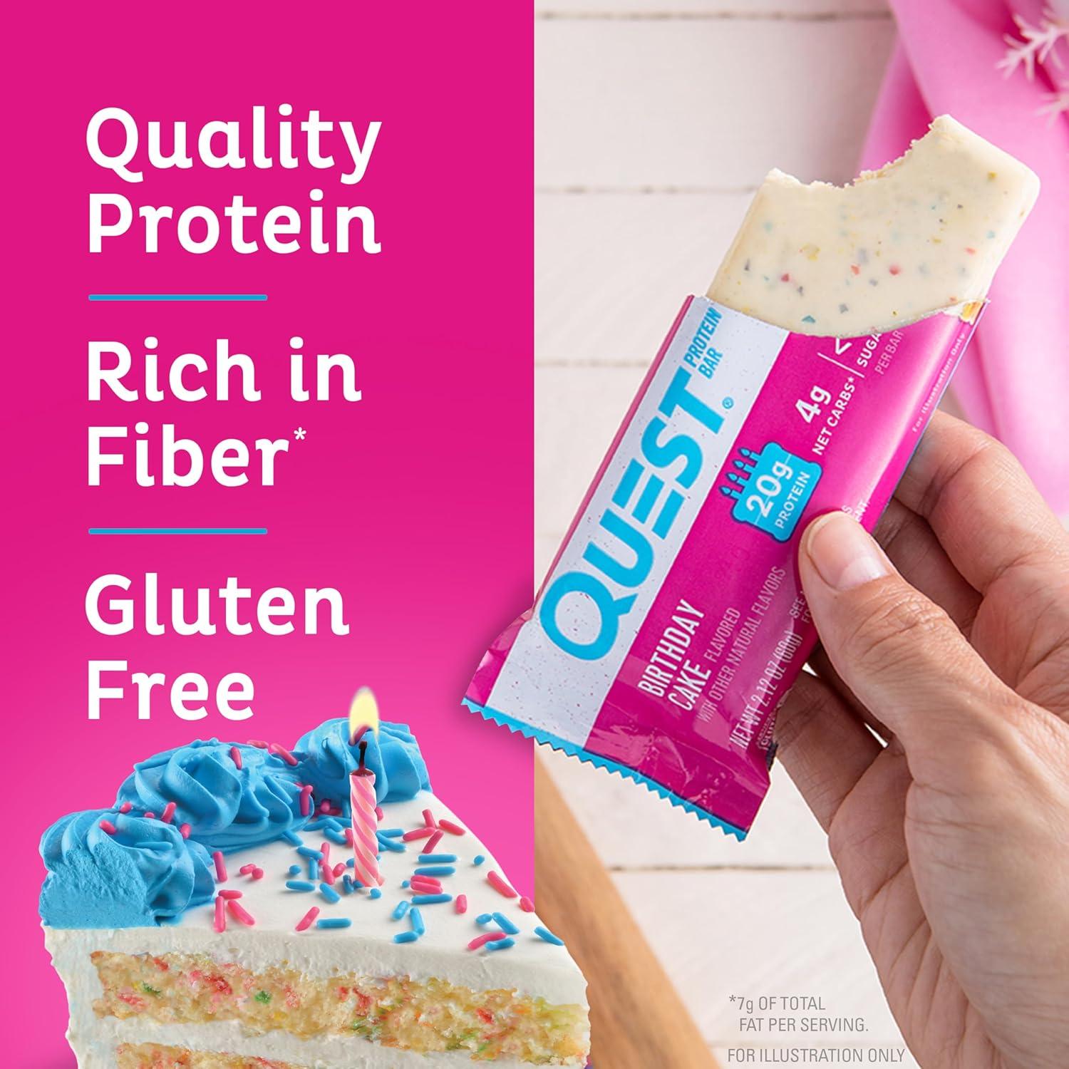 image:imageQuest Nutrition Birthday Cake Protein Bars 20g Protein 4g net Carbs 1g Sugar Gluten Free Keto Friendly 4 Count