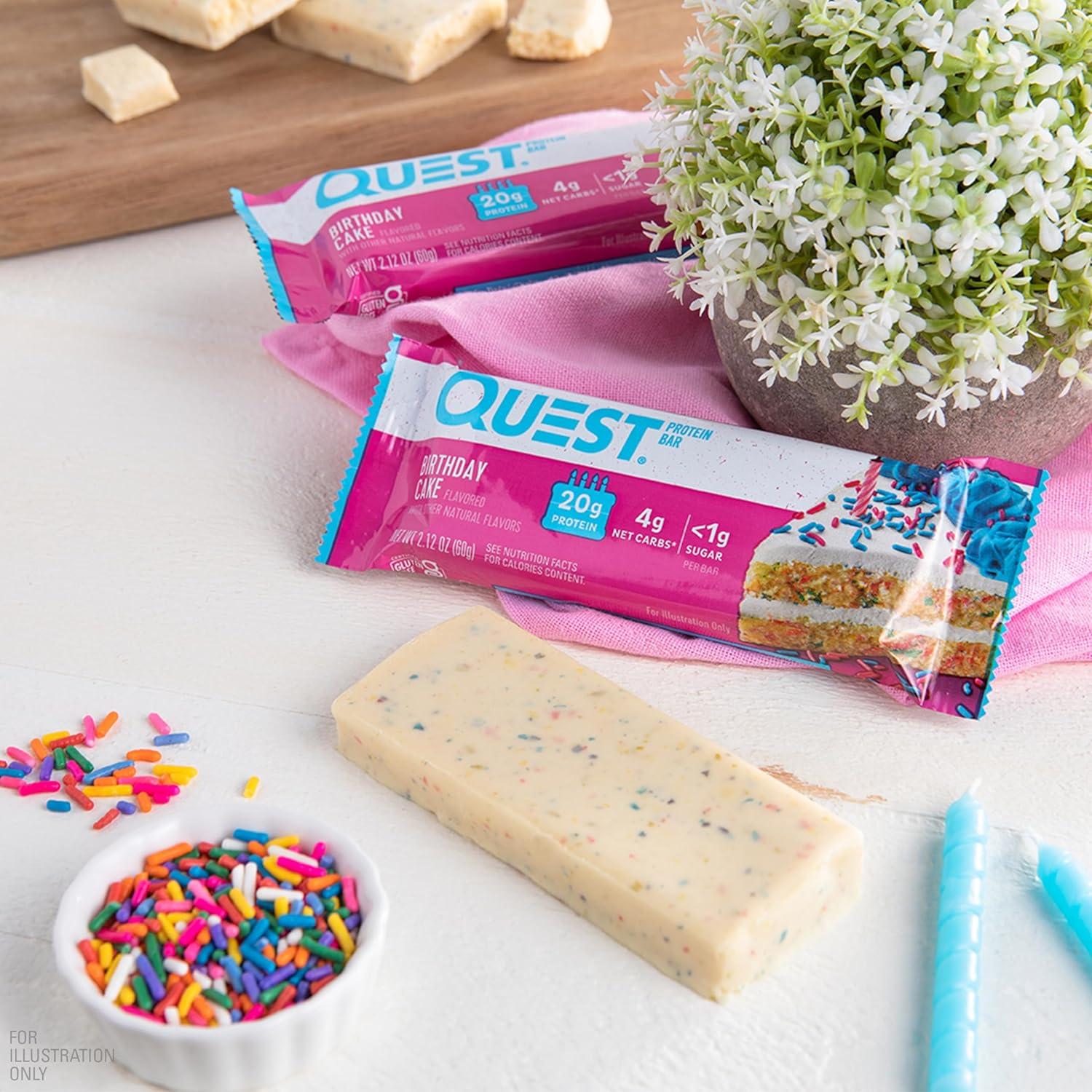 image:imageQuest Nutrition Birthday Cake Protein Bars 20g Protein 4g net Carbs 1g Sugar Gluten Free Keto Friendly 4 Count