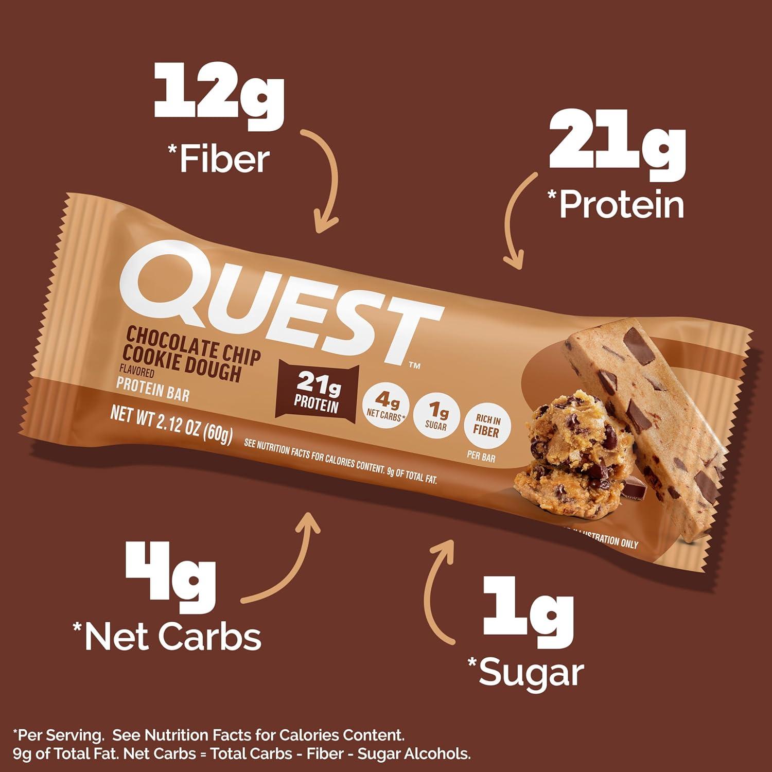 image:imageQuest Nutrition Chocolate Chip Cookie Dough High Protein Low Carb Gluten Free Keto Friendly 212 Oz 20 Count 4 Packs of 5