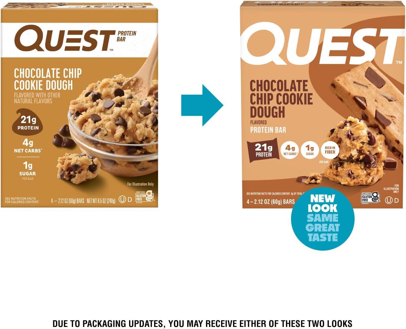 image:imageQuest Nutrition Chocolate Chip Cookie Dough High Protein Low Carb Gluten Free Keto Friendly 212 Oz 20 Count 4 Packs of 5