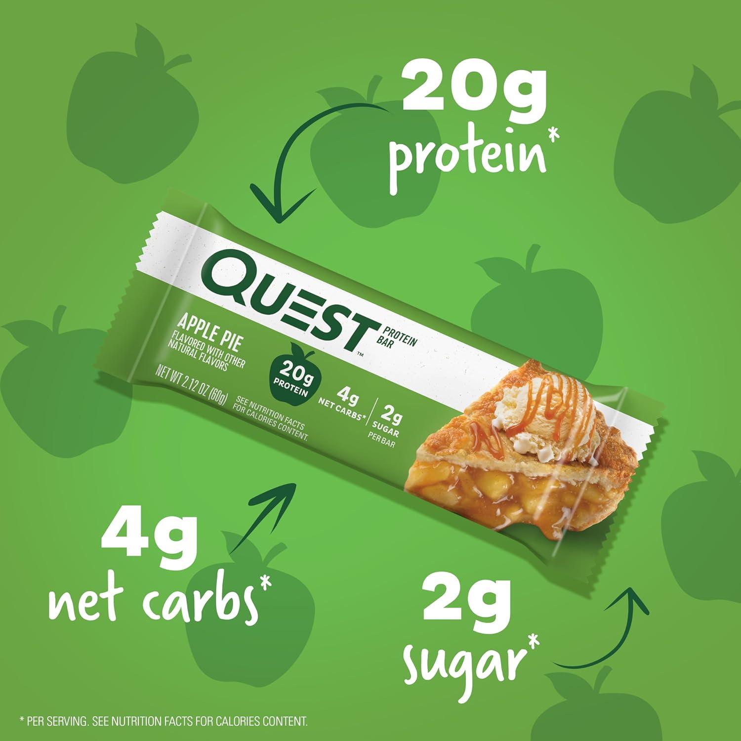 image:imageQuest Nutrition Chocolate Chip Cookie Dough Protein Bars High Protein Low Carb Gluten Free Keto Friendly 12 CountApple Pie