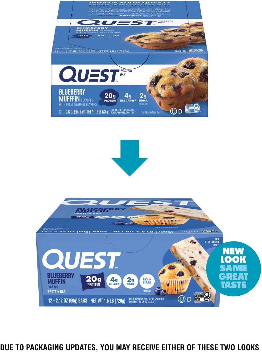 image:imageQuest Nutrition Chocolate Chip Cookie Dough Protein Bars High Protein Low Carb Gluten Free Keto Friendly 12 CountBlueberry Muffin