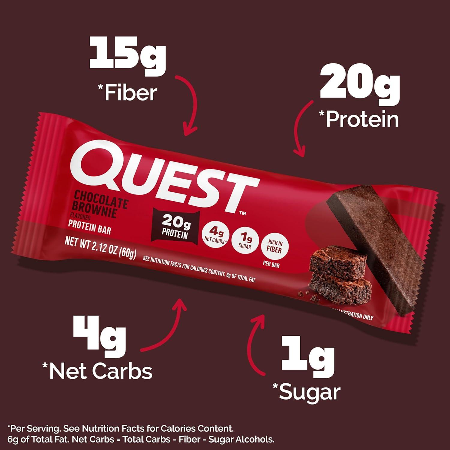image:imageQuest Nutrition Chocolate Chip Cookie Dough Protein Bars High Protein Low Carb Gluten Free Keto Friendly 12 CountChocolate Brownie