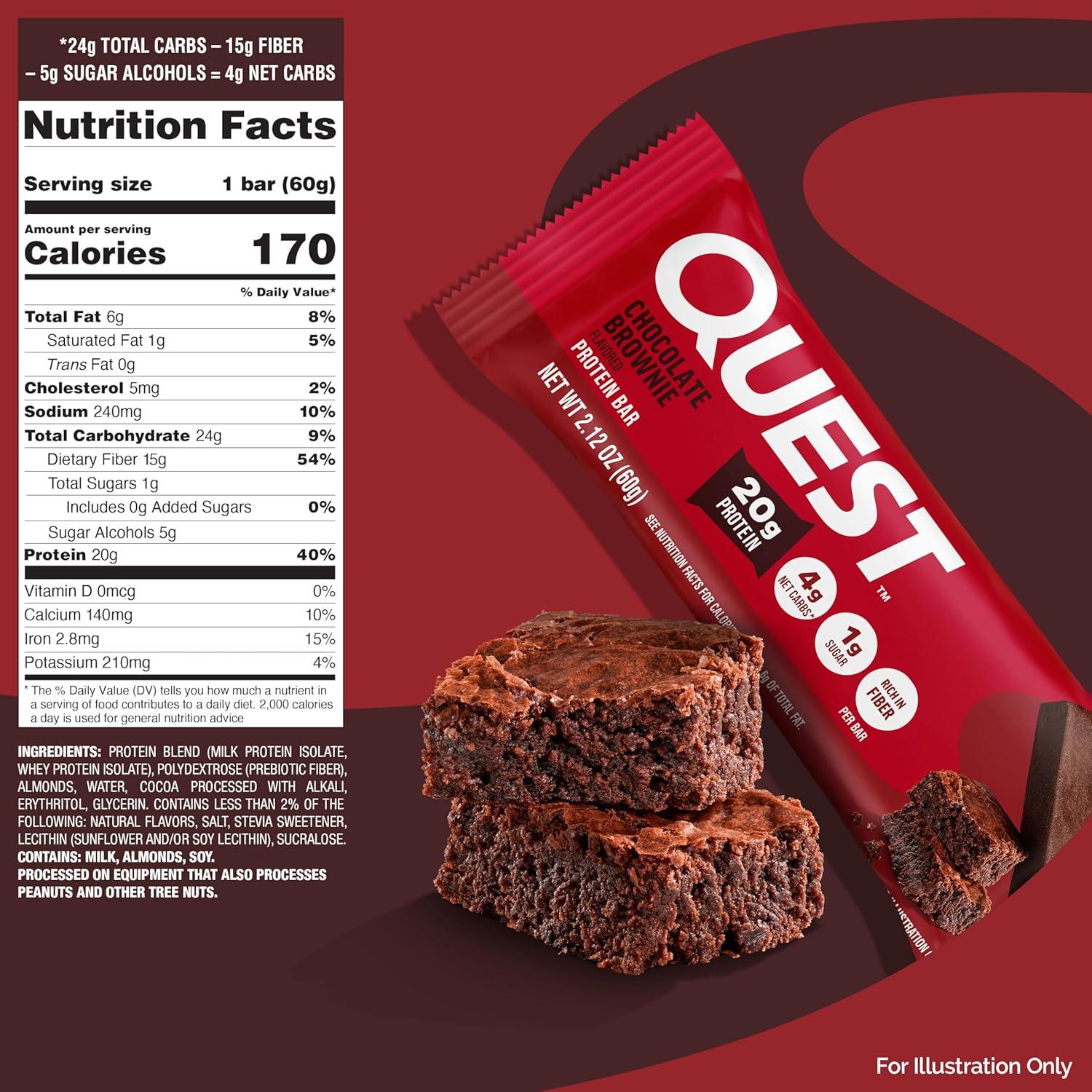 image:imageQuest Nutrition Chocolate Chip Cookie Dough Protein Bars High Protein Low Carb Gluten Free Keto Friendly 12 CountChocolate Brownie