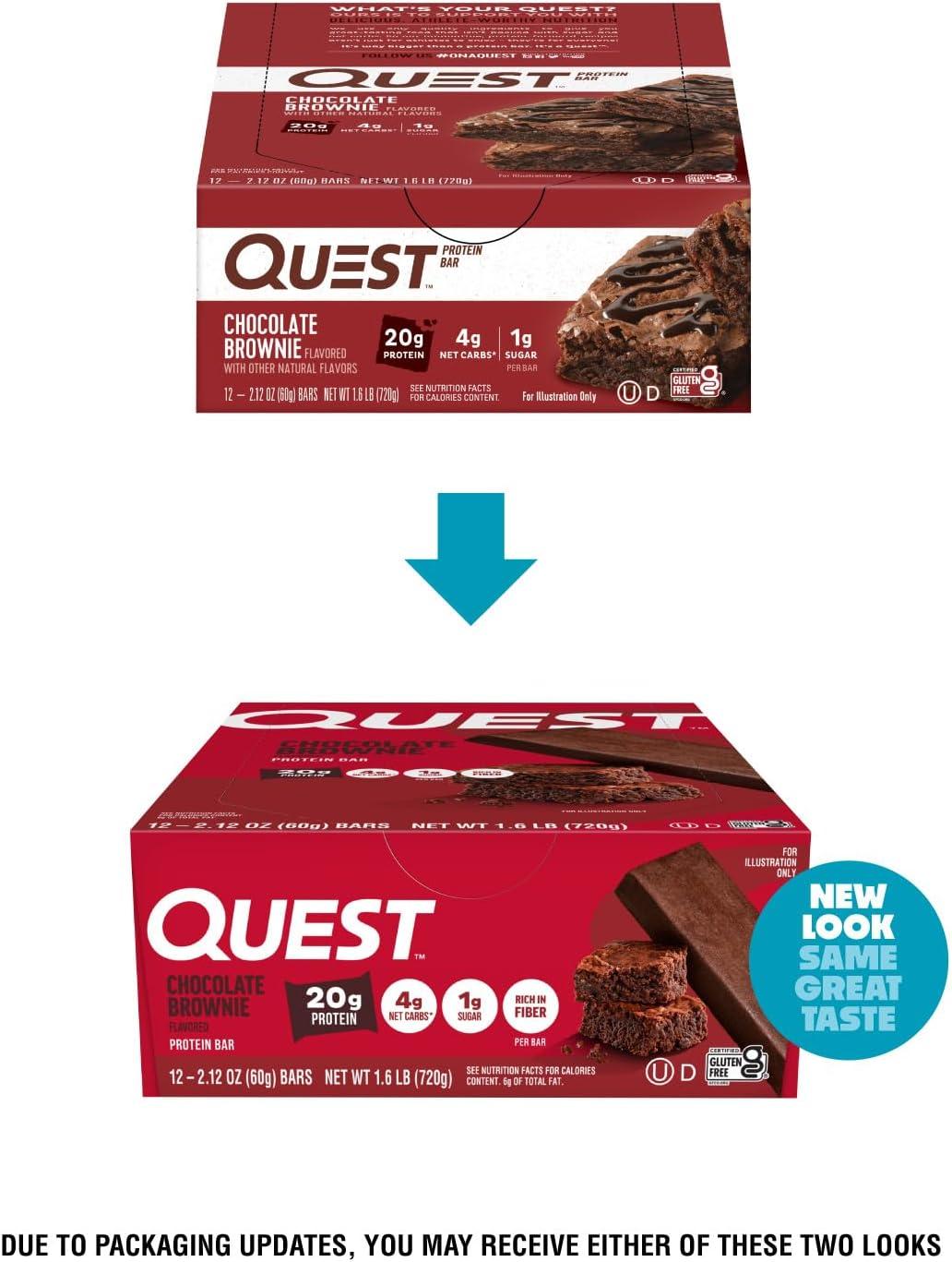 image:imageQuest Nutrition Chocolate Chip Cookie Dough Protein Bars High Protein Low Carb Gluten Free Keto Friendly 12 CountChocolate Brownie
