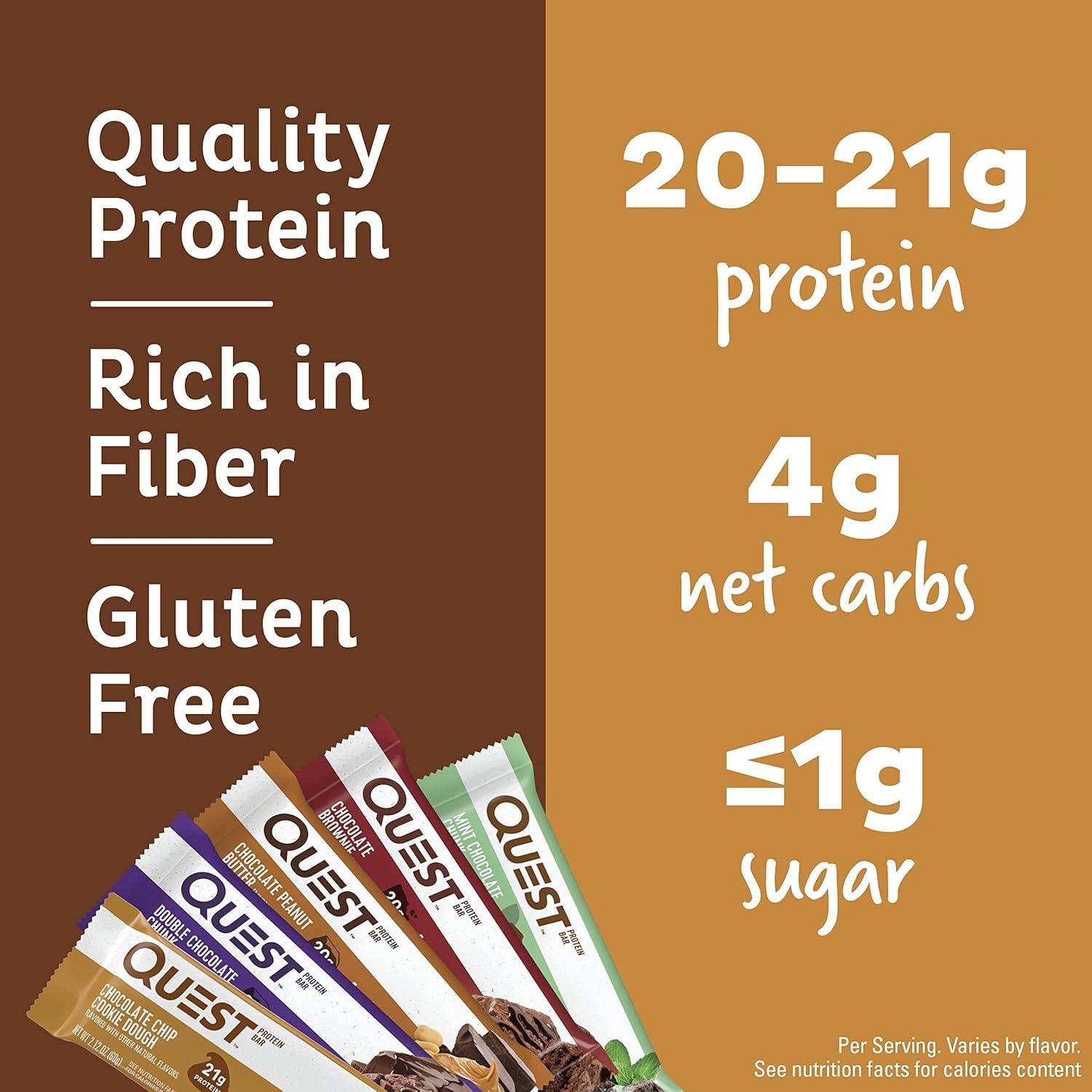 image:imageQuest Nutrition Chocolate Chip Cookie Dough Protein Bars High Protein Low Carb Gluten Free Keto Friendly 12 CountChocolate Lovers Variety Pack