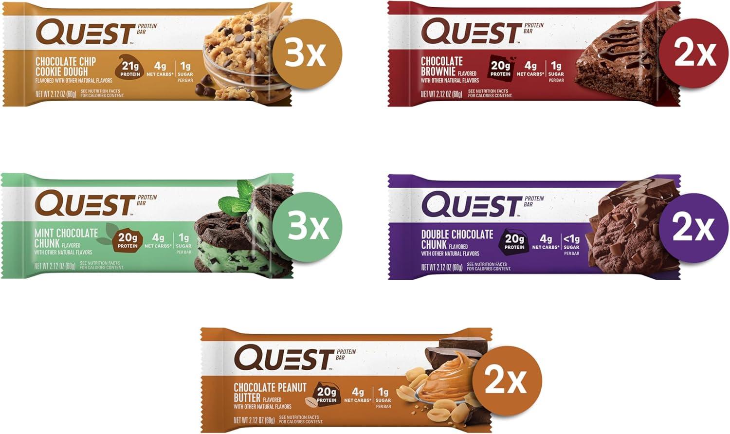 image:imageQuest Nutrition Chocolate Chip Cookie Dough Protein Bars High Protein Low Carb Gluten Free Keto Friendly 12 CountChocolate Lovers Variety Pack