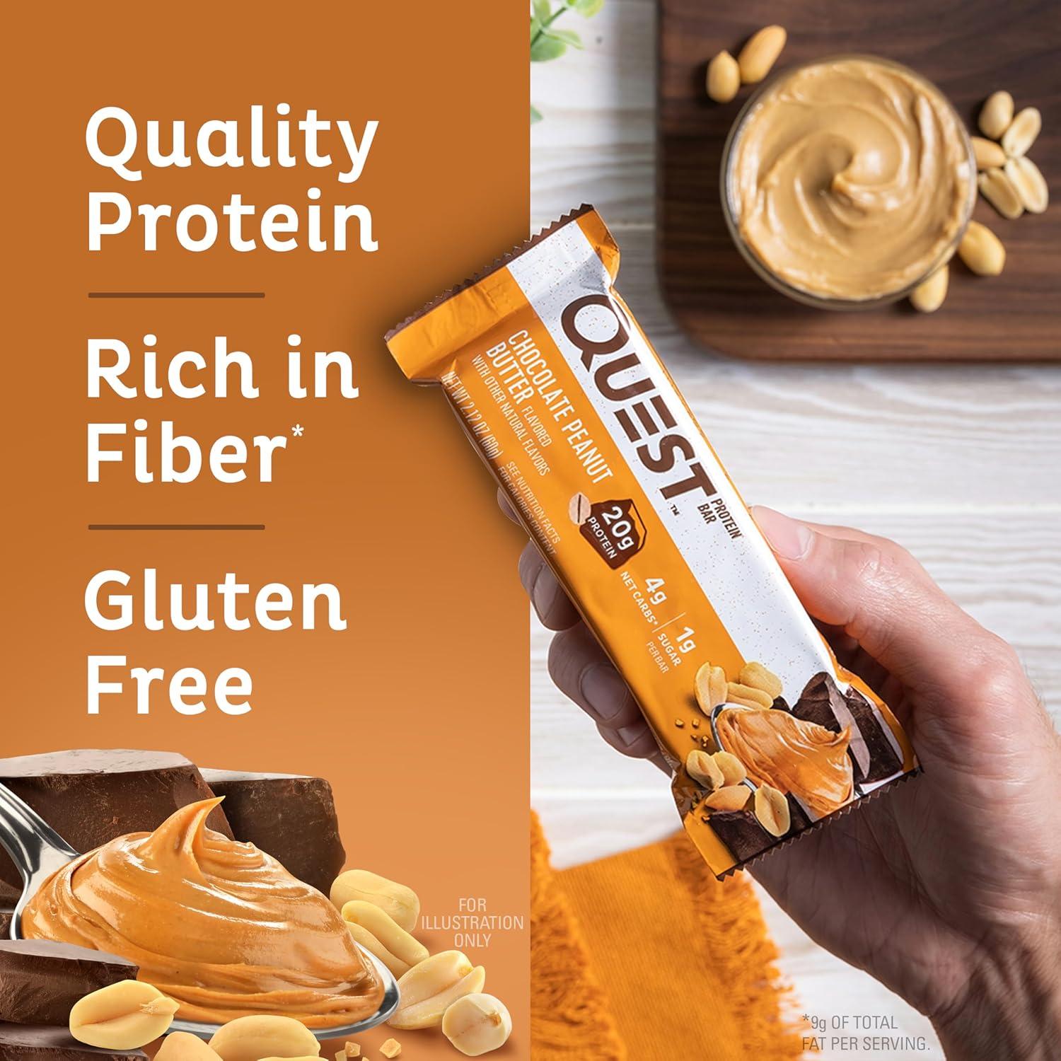 image:imageQuest Nutrition Chocolate Chip Cookie Dough Protein Bars High Protein Low Carb Gluten Free Keto Friendly 12 CountChocolate Peanut Butter