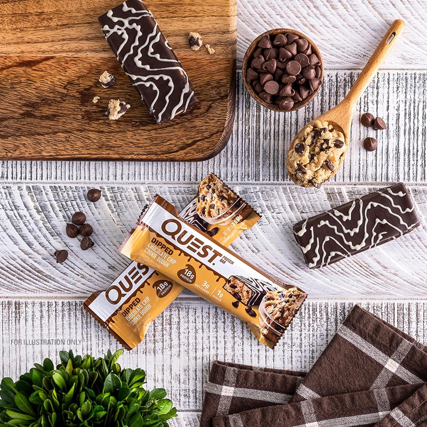 image:imageQuest Nutrition Chocolate Chip Cookie Dough Protein Bars High Protein Low Carb Gluten Free Keto Friendly 12 CountDipped Chocolate Chip Cookie Dough