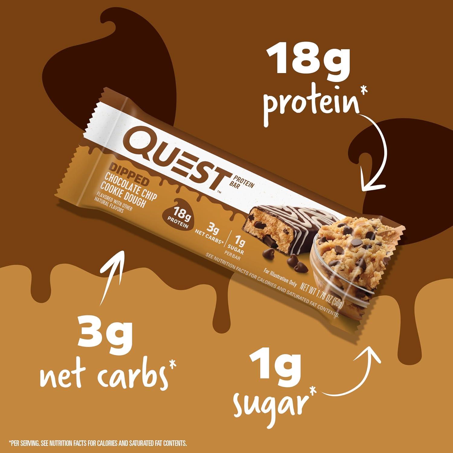 image:imageQuest Nutrition Chocolate Chip Cookie Dough Protein Bars High Protein Low Carb Gluten Free Keto Friendly 12 CountDipped Chocolate Chip Cookie Dough