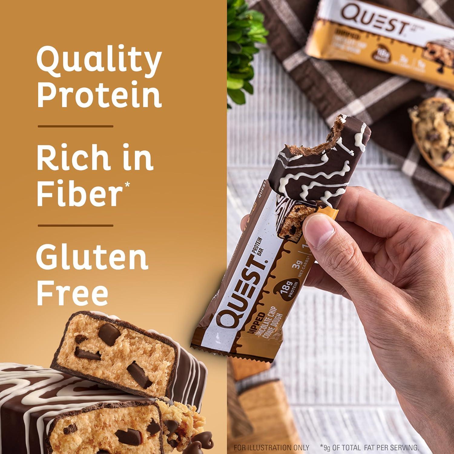 image:imageQuest Nutrition Chocolate Chip Cookie Dough Protein Bars High Protein Low Carb Gluten Free Keto Friendly 12 CountDipped Chocolate Chip Cookie Dough