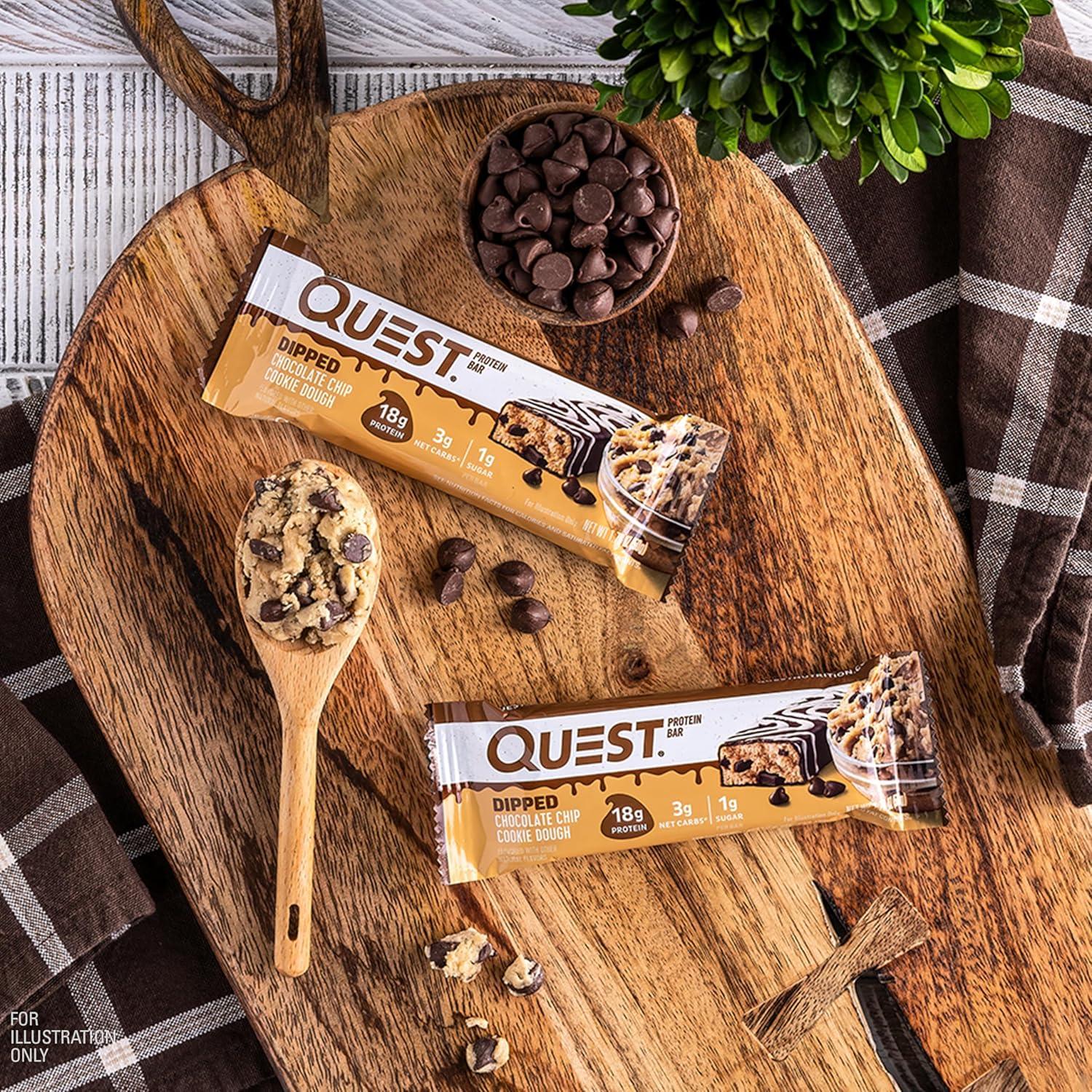 image:imageQuest Nutrition Chocolate Chip Cookie Dough Protein Bars High Protein Low Carb Gluten Free Keto Friendly 12 CountDipped Chocolate Chip Cookie Dough
