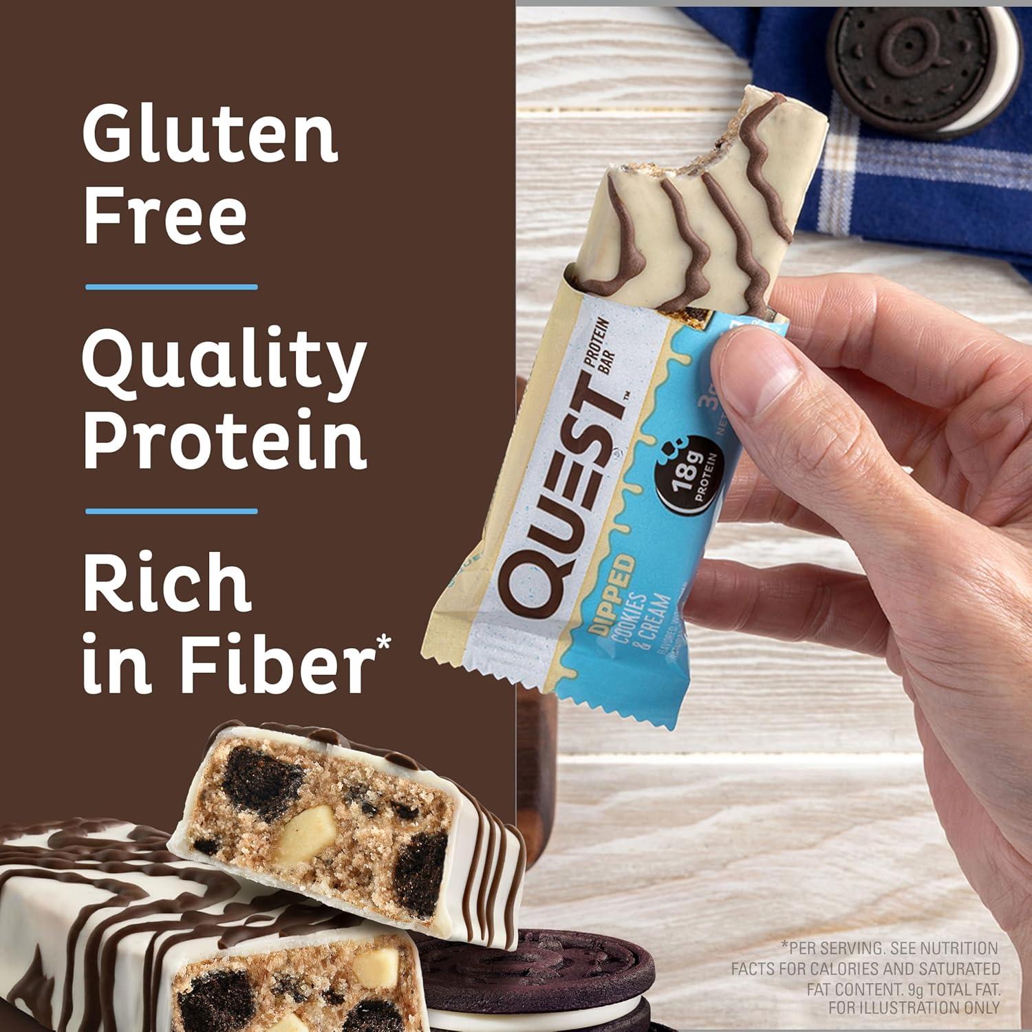 image:imageQuest Nutrition Chocolate Chip Cookie Dough Protein Bars High Protein Low Carb Gluten Free Keto Friendly 12 CountDipped Cookies Cream