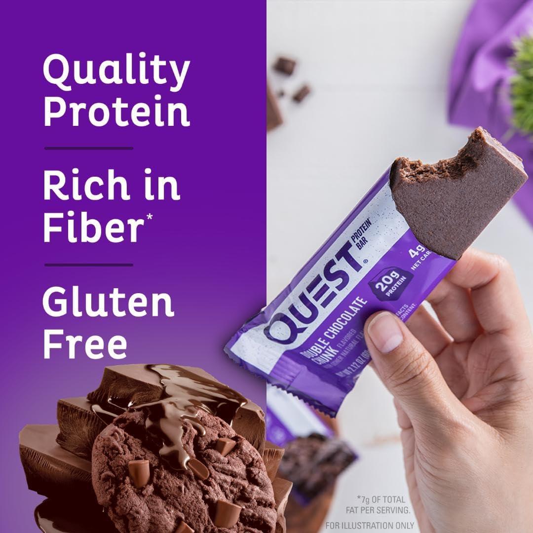 image:imageQuest Nutrition Chocolate Chip Cookie Dough Protein Bars High Protein Low Carb Gluten Free Keto Friendly 12 CountDouble Chocolate Chunk