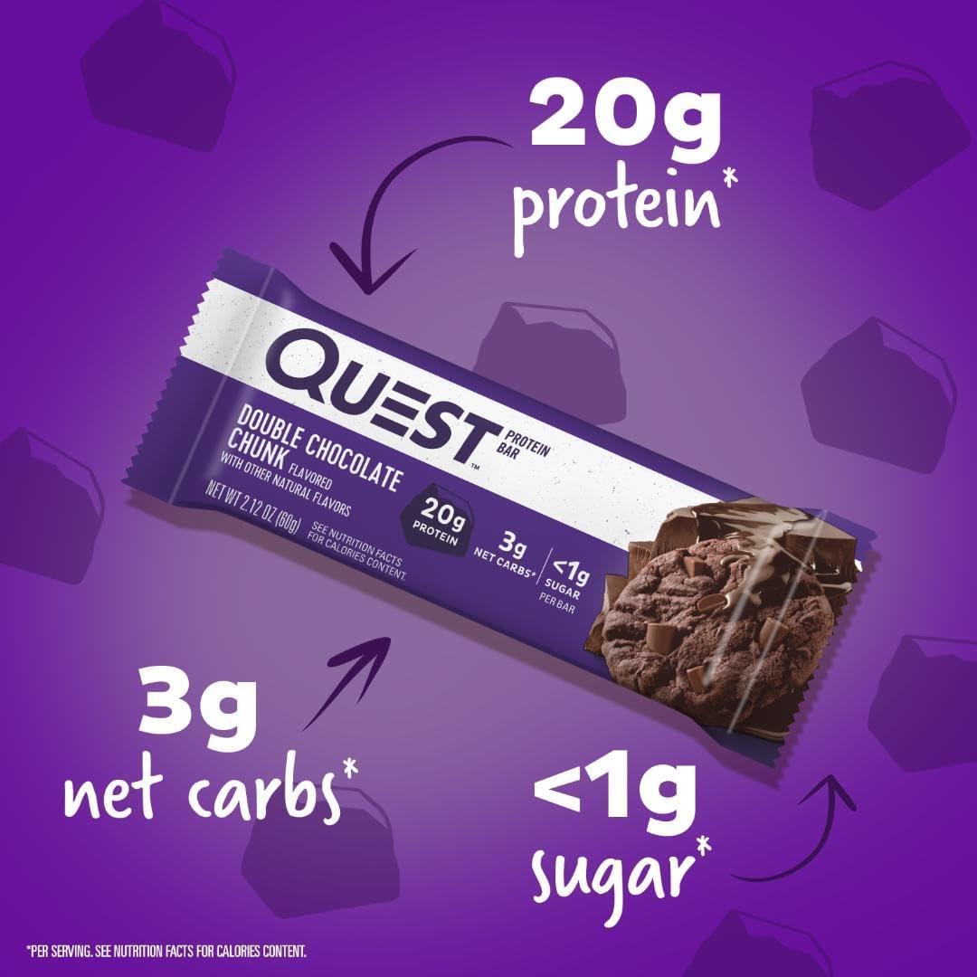 image:imageQuest Nutrition Chocolate Chip Cookie Dough Protein Bars High Protein Low Carb Gluten Free Keto Friendly 12 CountDouble Chocolate Chunk